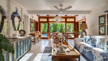 Living room of a luxury villa in Trancoso, Bahia, represented by Exclusive Realty Brasil