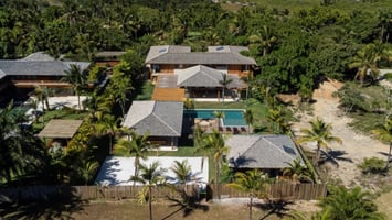 Aerial view of a luxury beachfront villa estate near Trancoso, Bahia